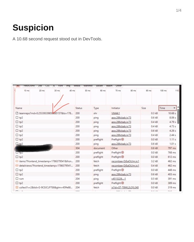Chrome DevTools network panel showing a 10.68 second request